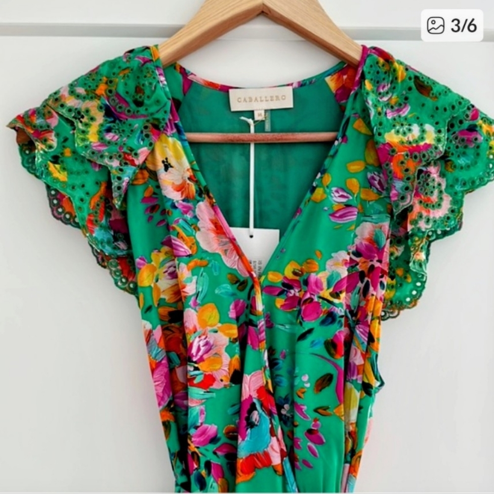 NWT CABALLERO Nelia Wrap Midi Dress Painted Flower Anthropologie M
